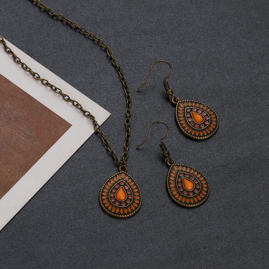 Colorful Bead Flower Necklace Earring Set Jewelry