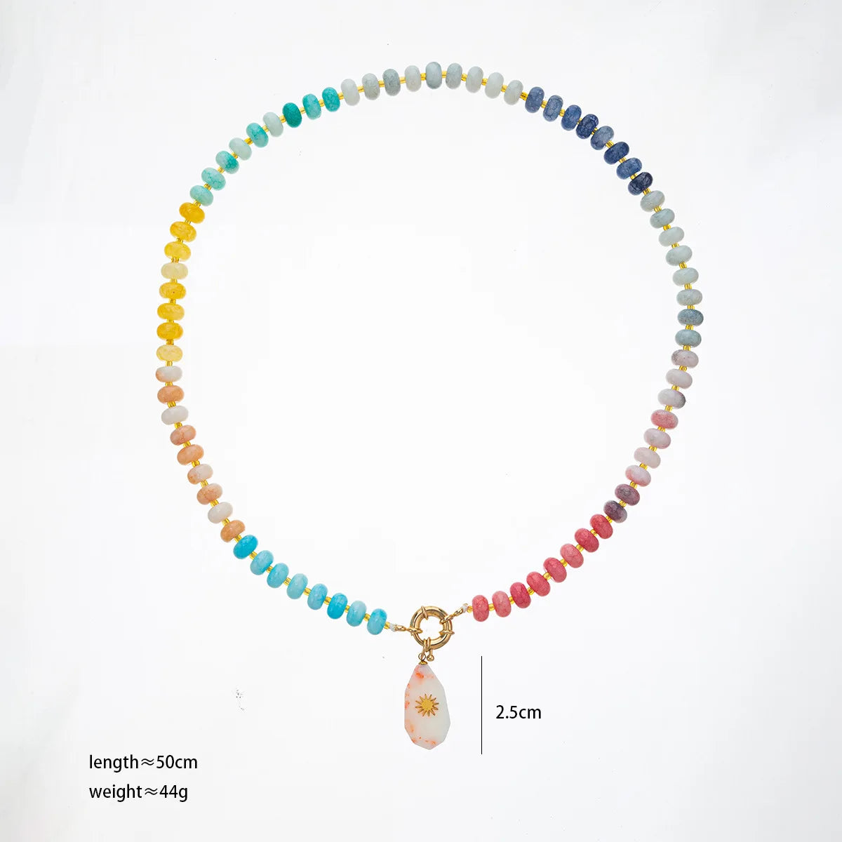 Women Chunky Gemstone Rainbow Boho Bead Choker Natural Stone Surfer Beach Necklaces 14K Gold Plated Summer Handmade Jewelry
