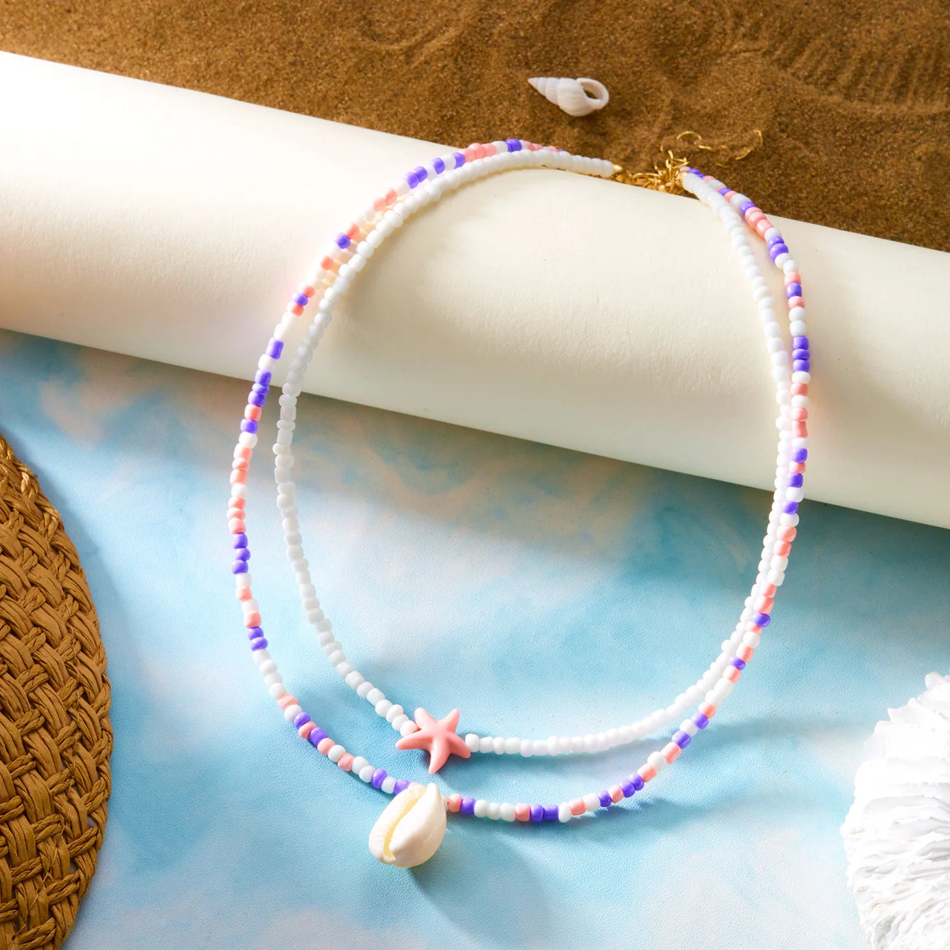 Sea Turtle and Starfish Double Layered Beaded Choker