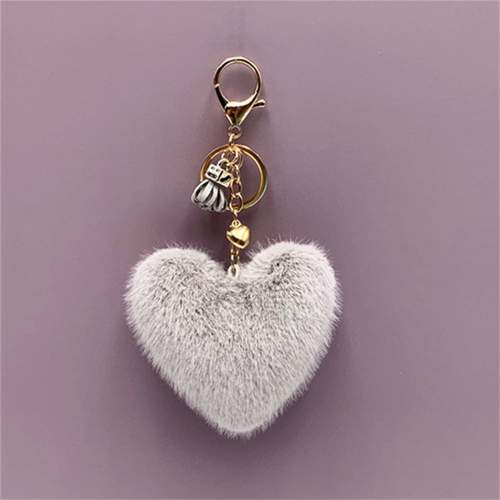 Cute Plush Heart Pendant Key Chains With Small Tassel Pompom Keyring Keychain For Women Fashion Bag Charms Ornaments Gifts - Charlie Dolly