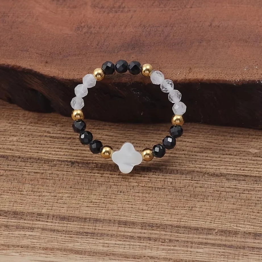 Crystal Stone Beaded Boho Ring — Amethyst, Moonstone & Turquoise