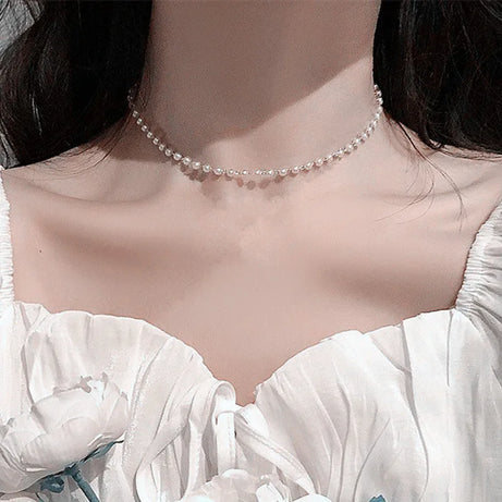 Kpop Pearl and Chain Bead Choker Necklace