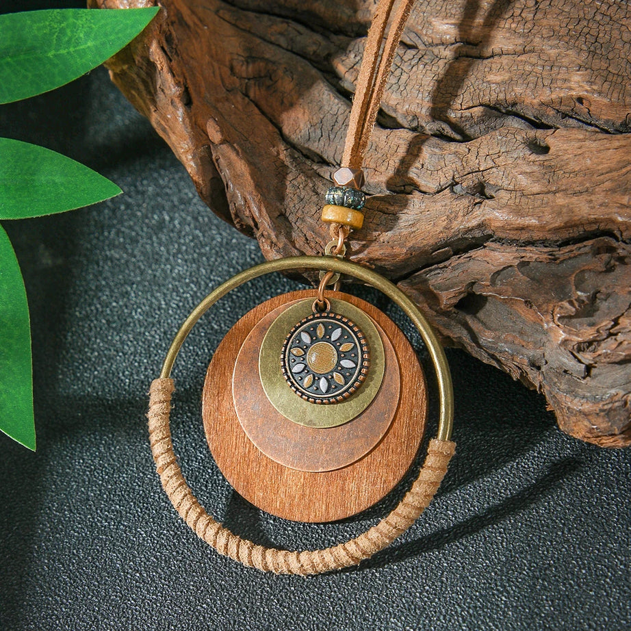 Large Circle Pendant Layered Sweater Chain Necklace Jewelry
