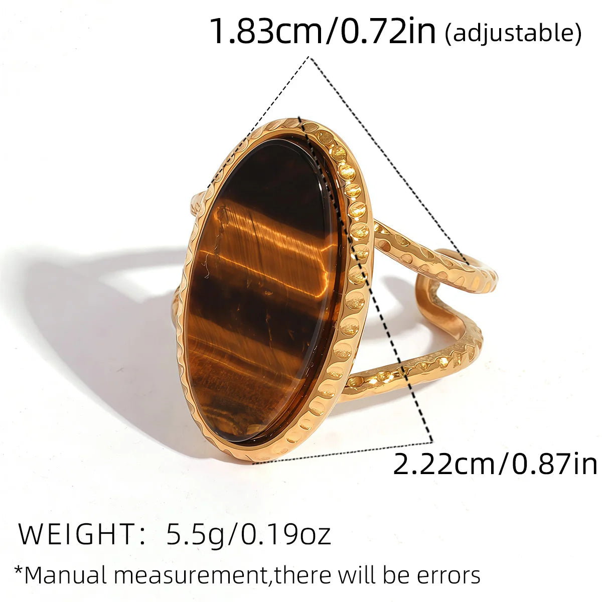Creative Gold Plated Stainless Steel Rings for Women Simple Geometric Natural tiger Stone Finger Ring Boho Vintage Jewelry Gift