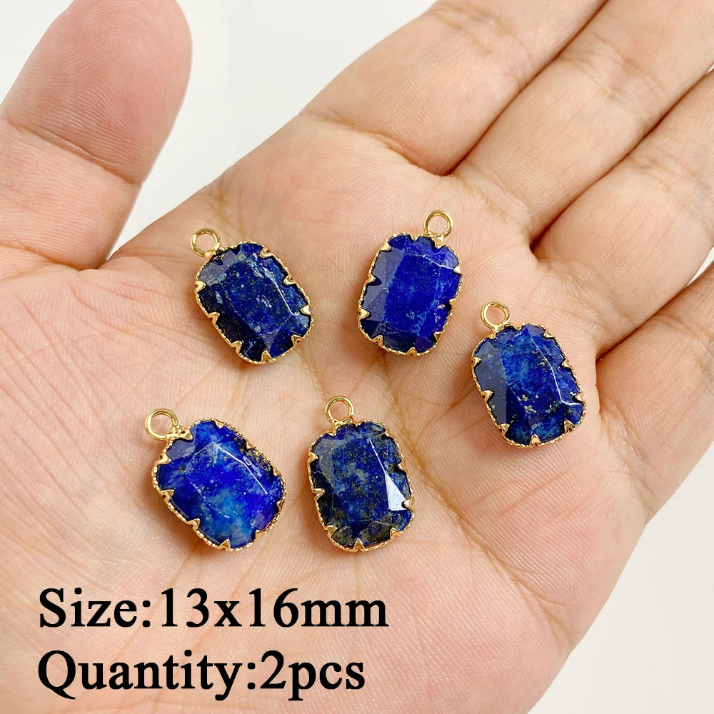 Natural Lapis Lazuli Pendant Blue Heart Square Oval Bullet Stone Charms For Jewelry Making Necklace Earrings Bracelet DIY 2PCS