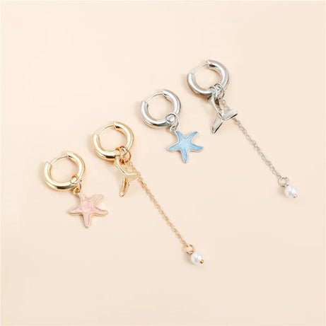 Starfish Mermaid Tail Hoop Tassel Earrings Jewelry