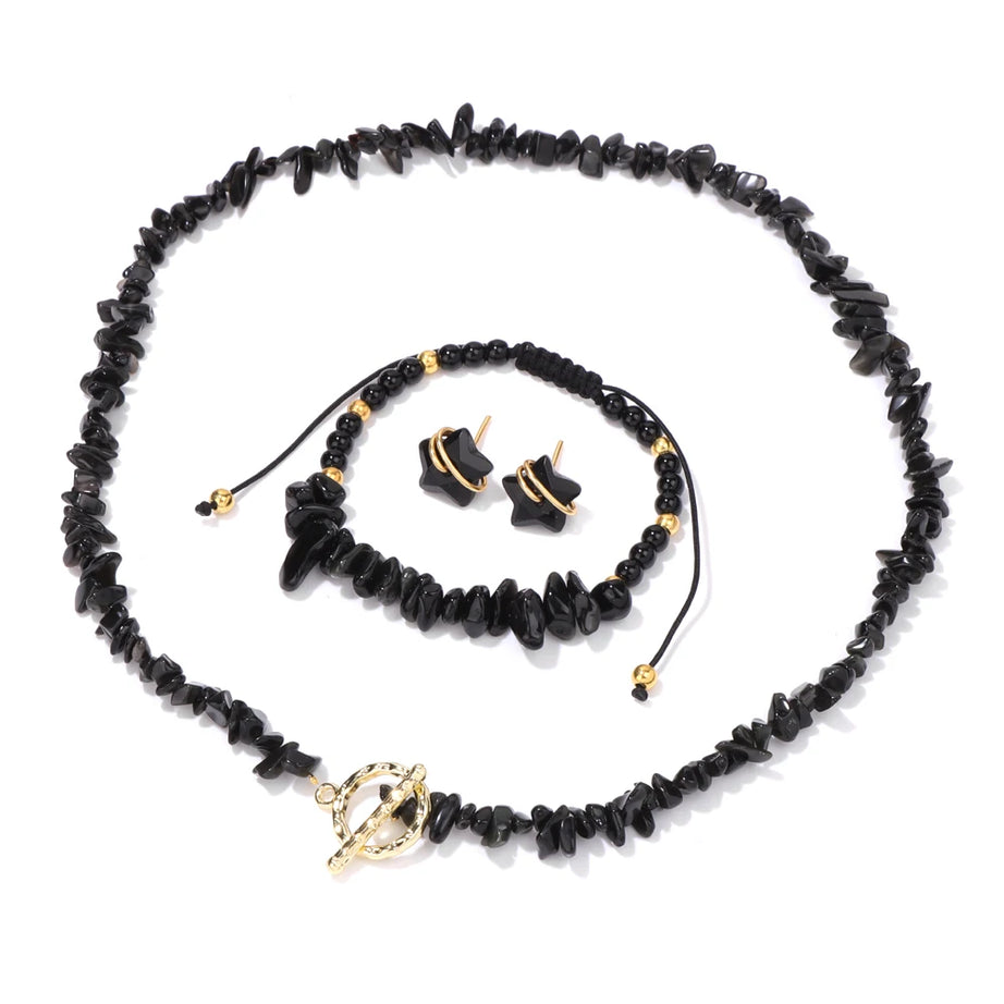 Natural Stone Lapis Lazuli Jewelry Set Quartzs Chip Beads Necklace Braided Bracelets For Women Star Shape Ear Studs Earrings - Charlie Dolly