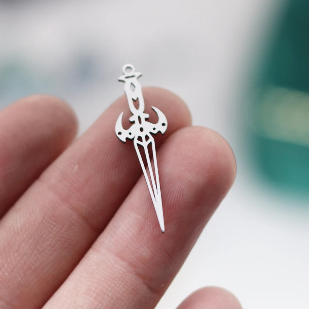 3pcs Stainless Steel Gothic Sun Cross Sword DIY Charms Tassels Star Lotus Flower Earrings Necklace Jewelry Making Amulet Pendant