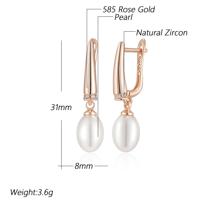 Kinel Hot Unique Geometric Pearl Drop Earrings for Women Luxury 585 Rose Gold Silver Color Mix Boho Ethnic Wedding Jewelry