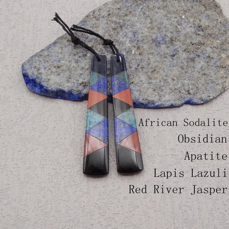 Natural Stone Lapis Lazuli Apatite Obsidian Earring Bead,Fashion Jewelry Intarsia Earrings For Women 50x10x4mm 7g - Charlie Dolly