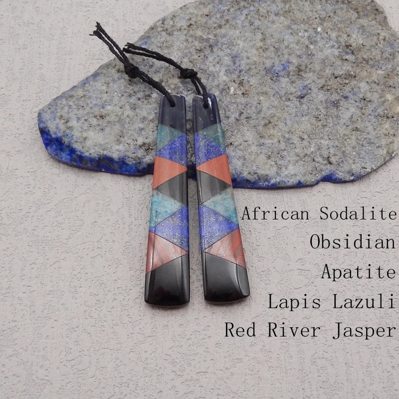 Natural Stone Lapis Lazuli Apatite Obsidian Earring Bead,Fashion Jewelry Intarsia Earrings For Women 50x10x4mm 7g