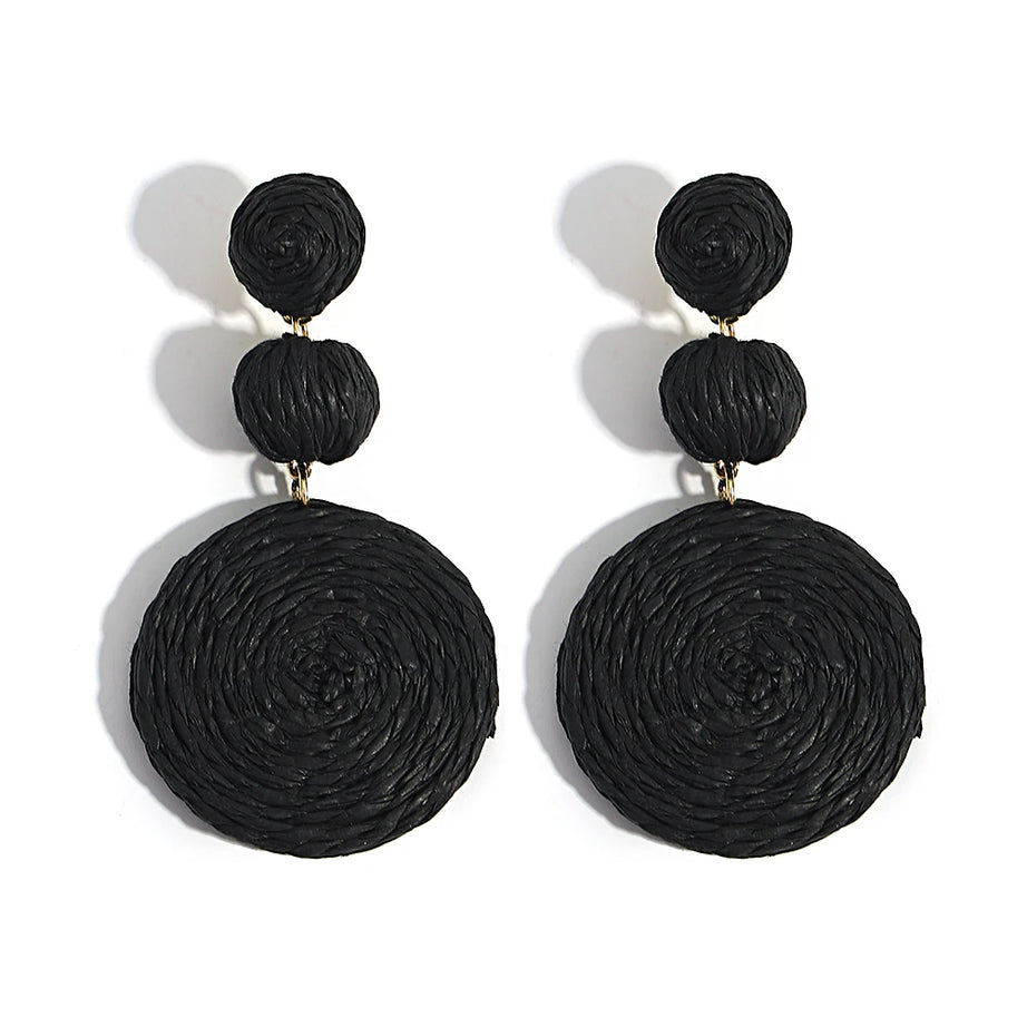 Yellow Raffia Knit Round Drop Earrings Jewelry
