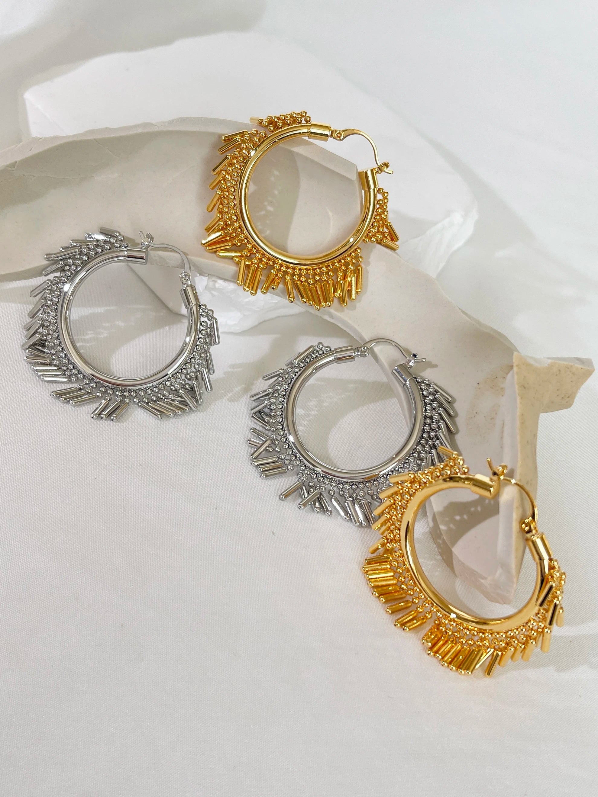 Peri'sbox Boho Gold Silver Plated Beads and Bar Tassel Hoop Earrings for Lady Statement Tube Huggie Earring with Dangling Charms