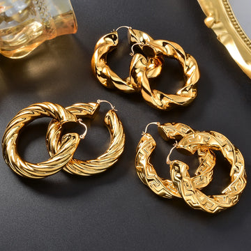 Large Gold Hoop Earrings for Women 18K Gold Plated Circle Boho Statement Jewelry Gift Wedding Anniversary Birthday Party