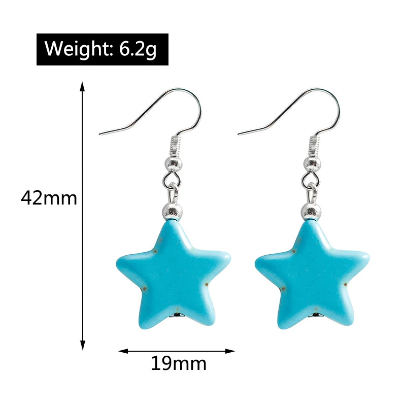Boho Vintage Turquoise Water Drop Stud Earrings for Women Star Heart Flower Tribe Earring Statement Valentine Day Gift Jewelry
