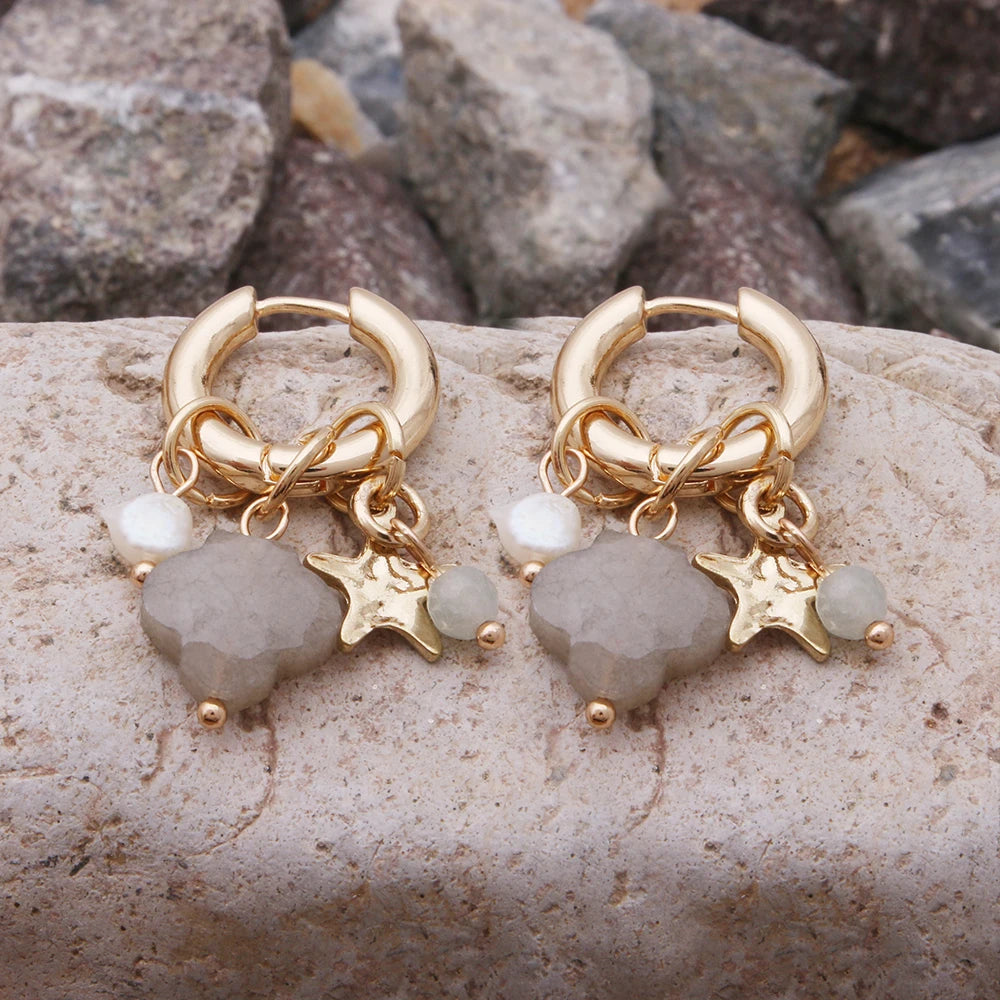 Pendant Earrings For Woman Boho Natural Stone Clover Malachite Powder Crystal Bohemia Charm Ear Luxury Quality Jewelry Girls