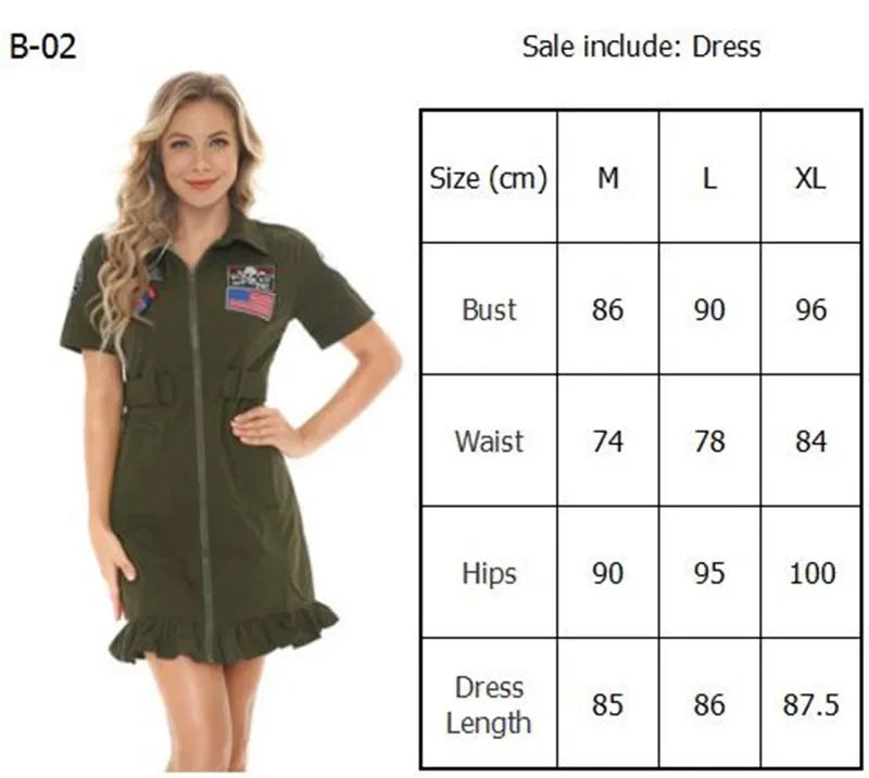 Sexy Lady American Airforce Military Pilot Costume Carnival Top Gun Maverick Flight Uniform Cosplay Halloween Fancy Party Dress - Charlie Dolly