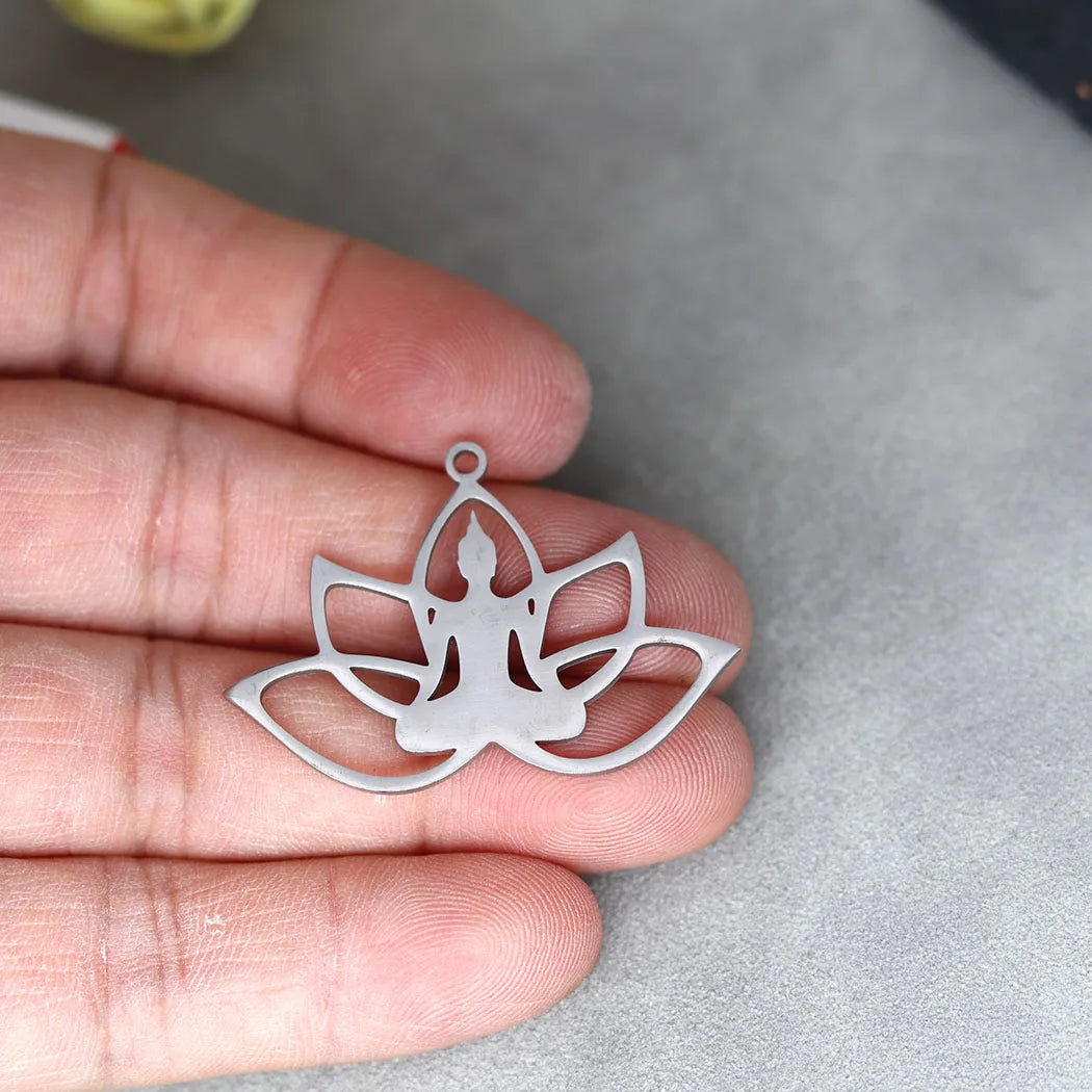 3pcs Exquiaite Amulet Moon Lotus Flower Charms DIY Craft Earrings Necklace Jewelry Making Yogo Buddhism Stainless Steel Pendant