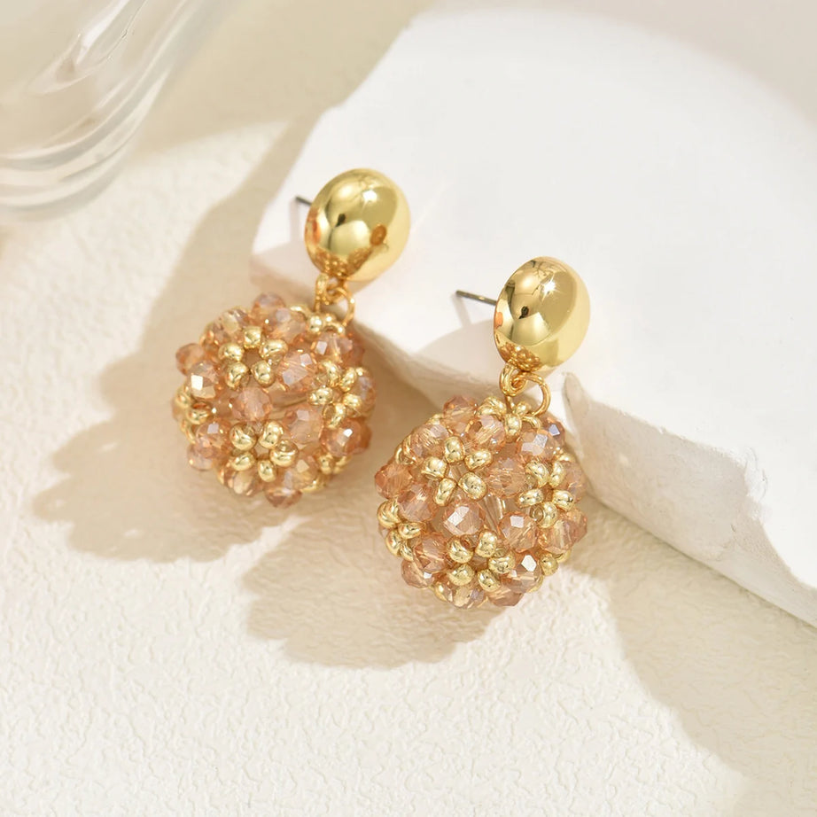 Crystal Ball Bead Handmade Drop Earrings Jewelry