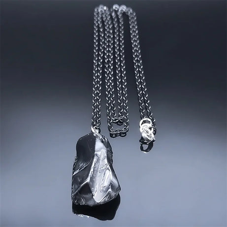 Black Obsidian Irregular Natural Stone Necklace Boho Stainless Steel Black Sweater Chain Fashion  Necklaces Lucky Jewelry NDD16 - Charlie Dolly