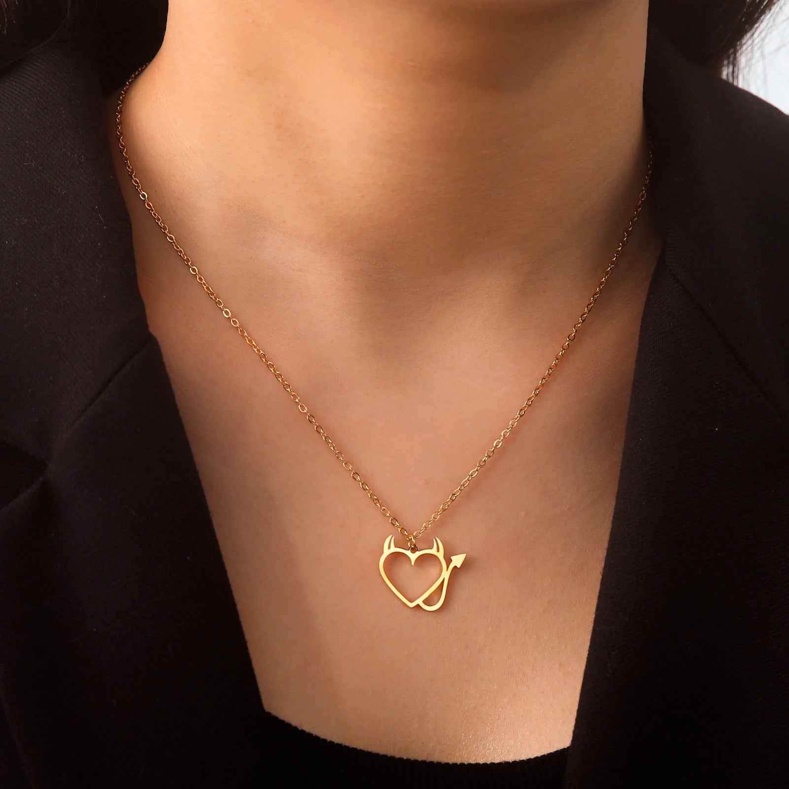 HIPEE Fashion Halloween Couple Necklace Demon Love Pendant Necklaces For Women Men Personality Clavicular Chain Party Jewelry - Charlie Dolly