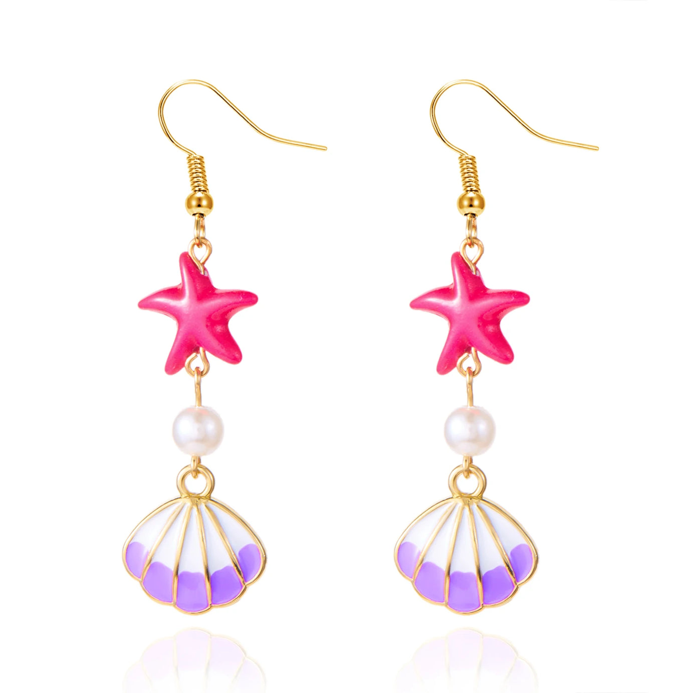 Ocean Style Shell, Starfish and Conch Enamel Drop Earrings