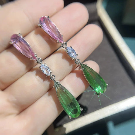 Green Purple Zircon Drop Statement Earrings Jewelry