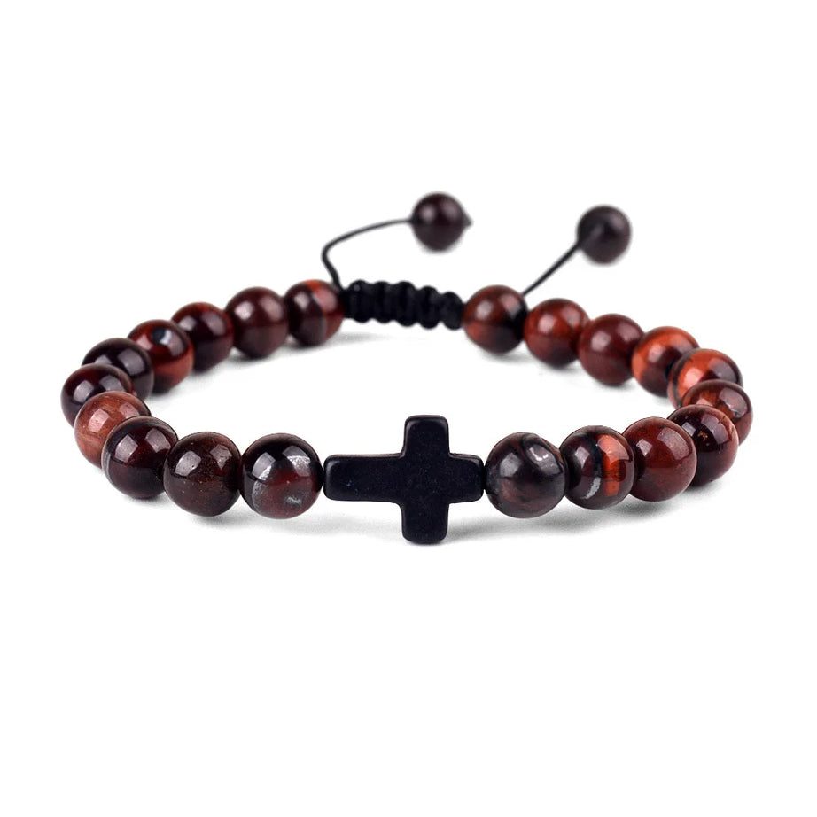 Tiger Eye Stone Beaded Bracelet, Handwoven Cross Knot Couple Set, Natural Gemstone Unisex Boho Chic Jewelry Gift for Men Women - Charlie Dolly