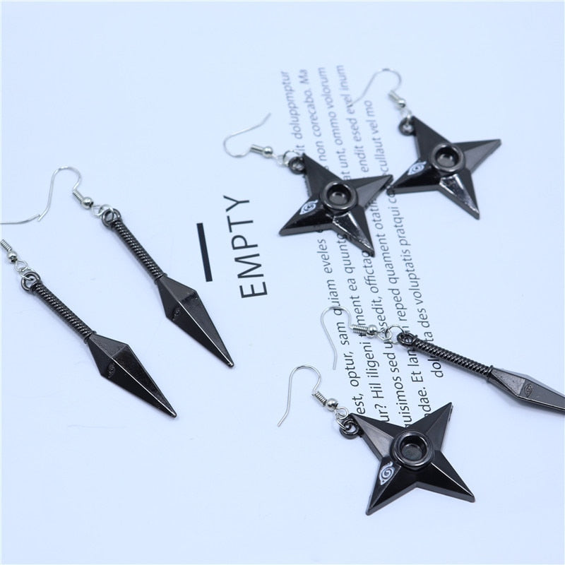 Anime Props Jewelry Konoha Earrings for Women Akatsuki Red Cloud Ear Hoops Ninja Darts Dangle Earring Fans Creative Gift - Charlie Dolly