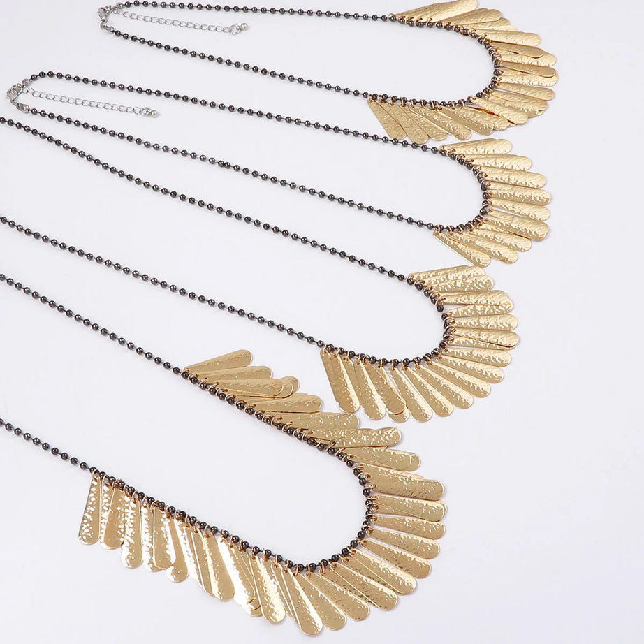 Beaded Waterfall Metal Plate Tassel Necklace Jewelry