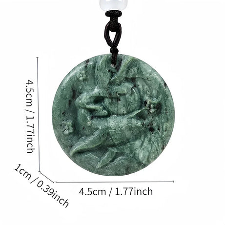 Dark Green Jade Dragon Fox & Owl Pendant Necklace, Carved Amulet Zodiac Talisman