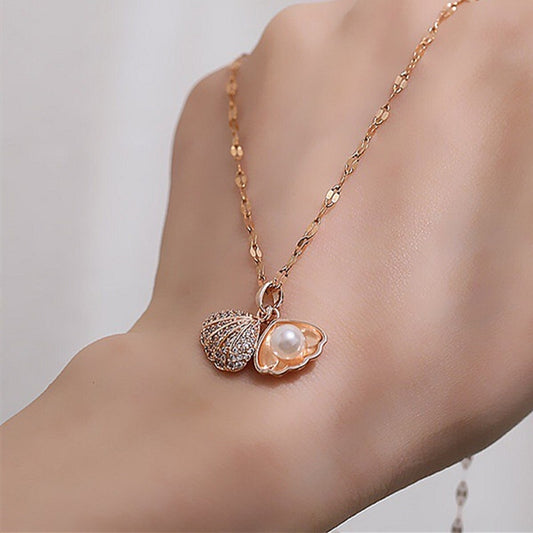Bohemian Shell Pearl Zircon Pendant Engagement Necklaces for Women Copper Jewelry Accessories Birthday Party Anniversary Gift - Charlie Dolly
