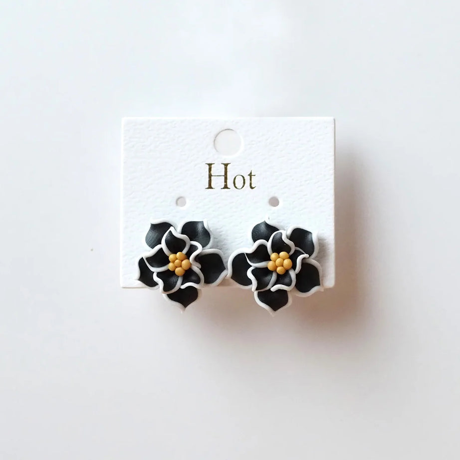 3D Clay Flower Statement Stud Earrings Jewelry