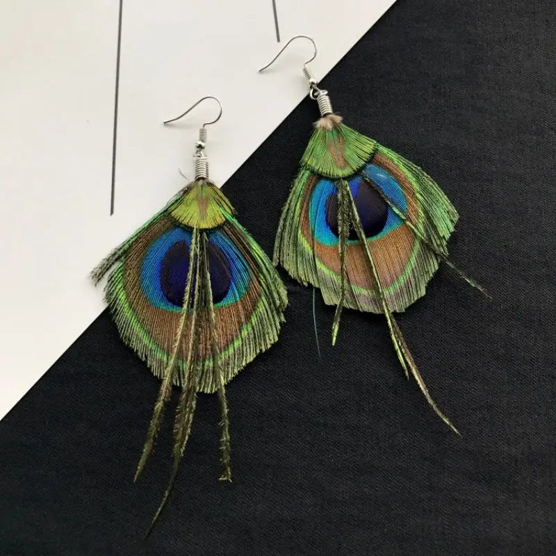 Unique Feather Earrings Imitation Peacock Feathers Vintage Earrings Exaggerate Boho Earrings Statement Jewelry Custom Packaging