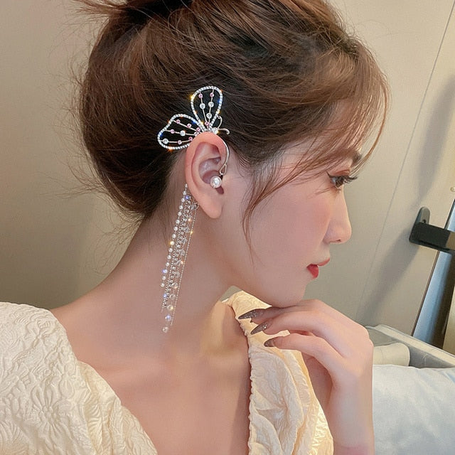 Shining Zircon Butterfly Ear Cuff Earrings for Women Girls Fashion 1pc Non Piercing Ear Clip Ear-hook Party Wedding Jewelry Gift - Charlie Dolly