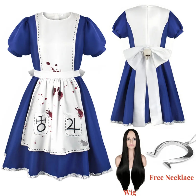 Anime Alice Princess Dress Maid Apron Dress Game Madness Returns Alice Cosplay Costume For Women Girls Halloween Party