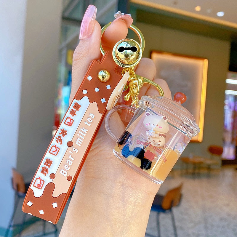 Cute Oily Pearl Milk Tea Bear Floating Liquid Keychain Bag Pendant Cartoon Cup Drink Bottle Keychain Girl Key chain Gift Kuromi - Charlie Dolly