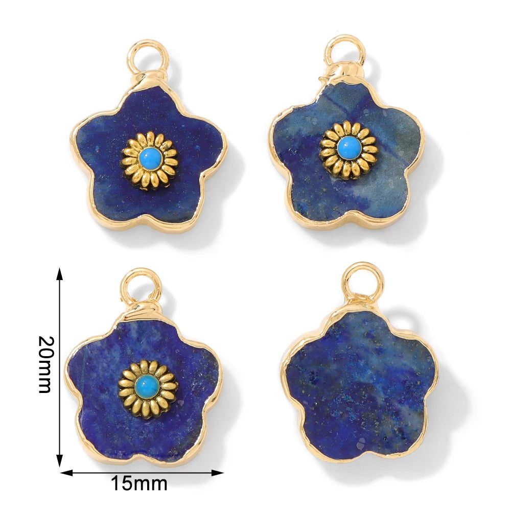 2pcs Natural Stone Flower Charms Tiger Eye Lapis Lazuli Flower Pendant For Jewelry Making Necklace DIY Earrings Bracelet15x20mm
