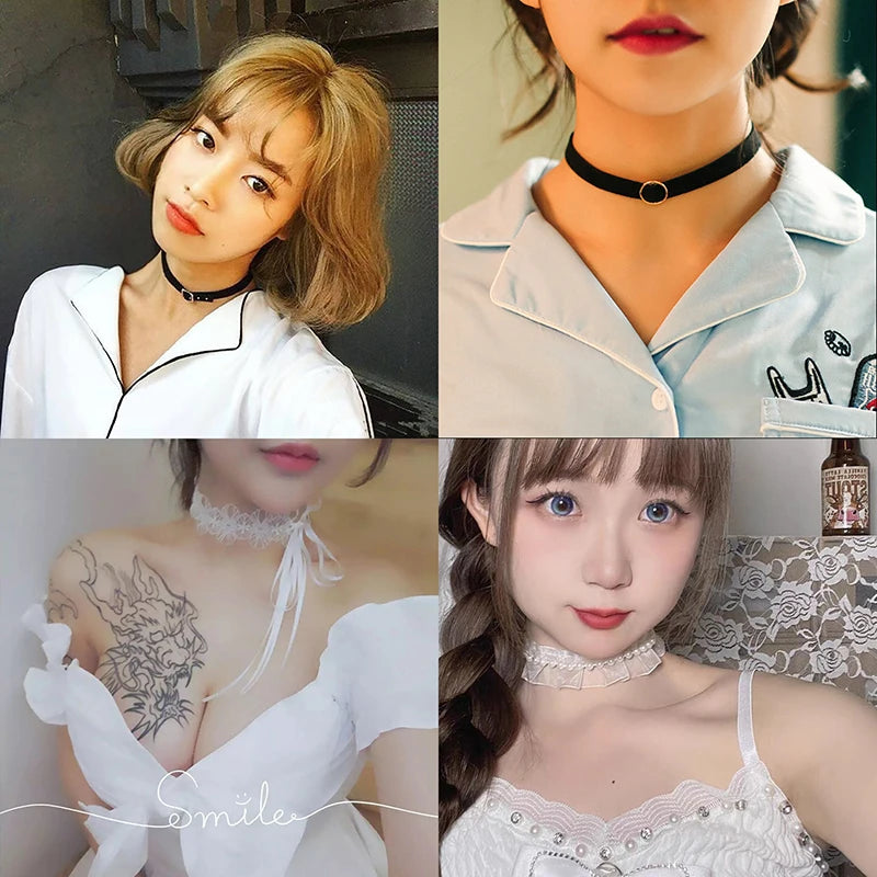 Women's Gothic Lace Choker Necklace Retro White Velvet Clavicle Chain Punk Collar Choker Steampunk Party Halloween Jewelry Gift - Charlie Dolly