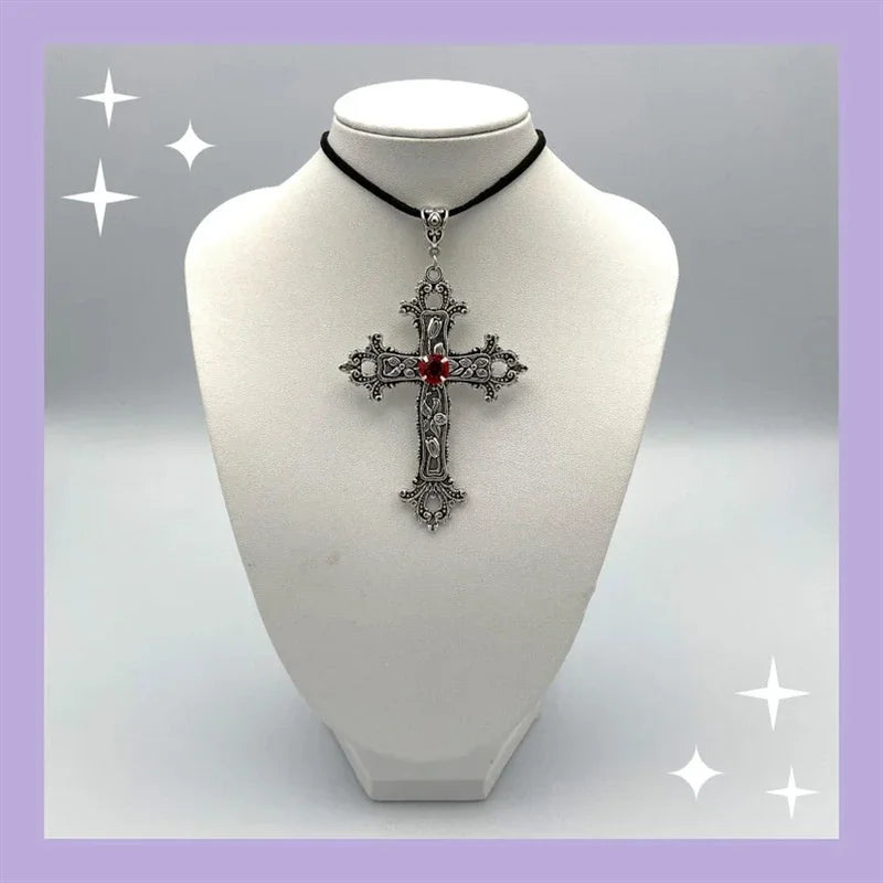 Goth Limited Black Velvet Cross Bead Choker Necklace Jewelry Gorgeous Women Punk Gift Statement New Gothic Halloween Grunge - Charlie Dolly