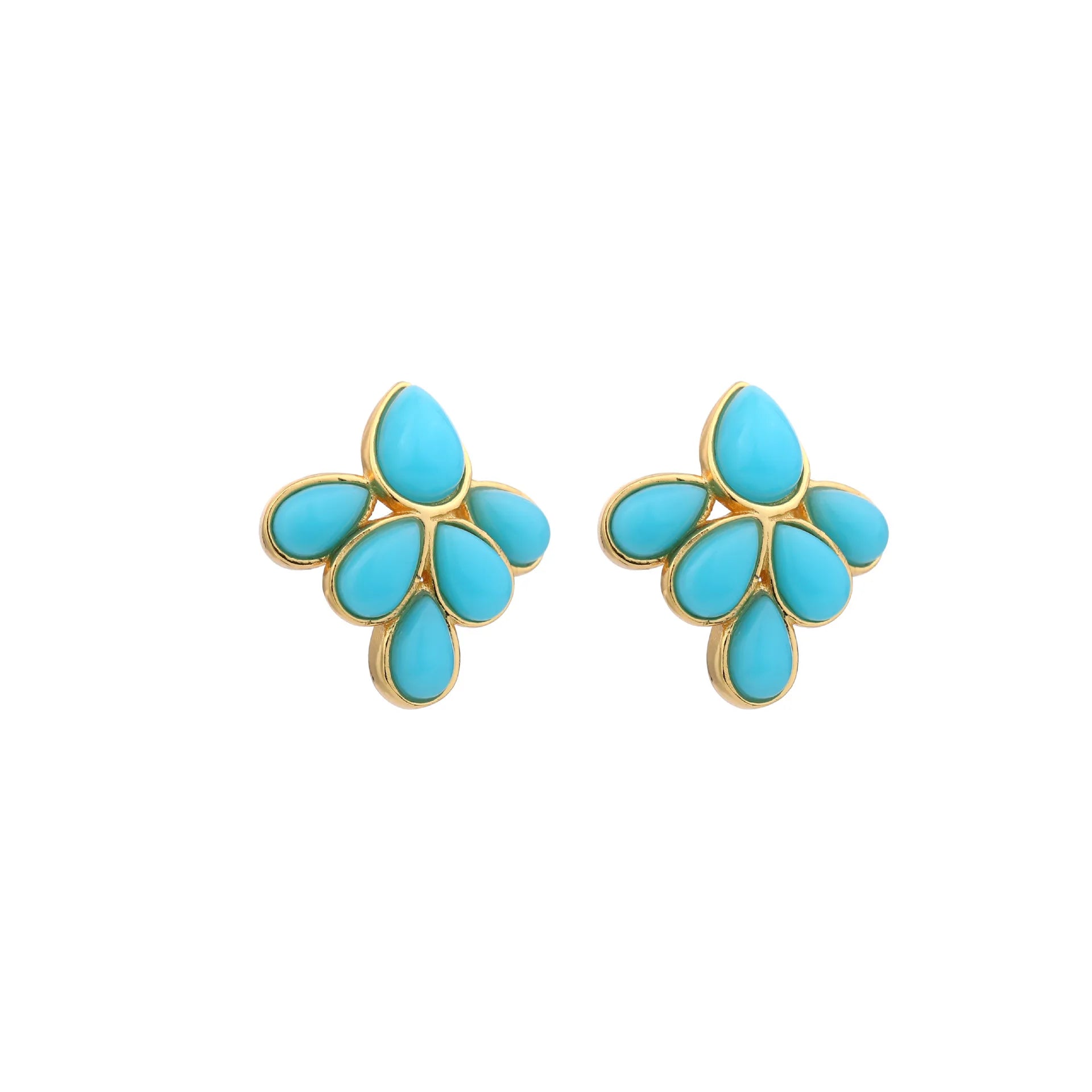 GEEZENCA 925 Silver Lapis Lazuli Turquoise Leaf Stud Earrings Women Gold Plated Trendy Dainty Lightweight Statement Earring Gift
