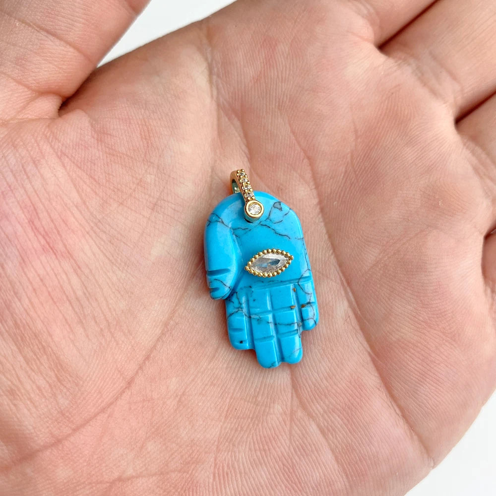 Lucky Natural Stone Fatima Hand Charms 1Pc Blue Lapis Lazuli Evil Eye Hand Pendant For Jewelry Making Earrings DIY Necklace