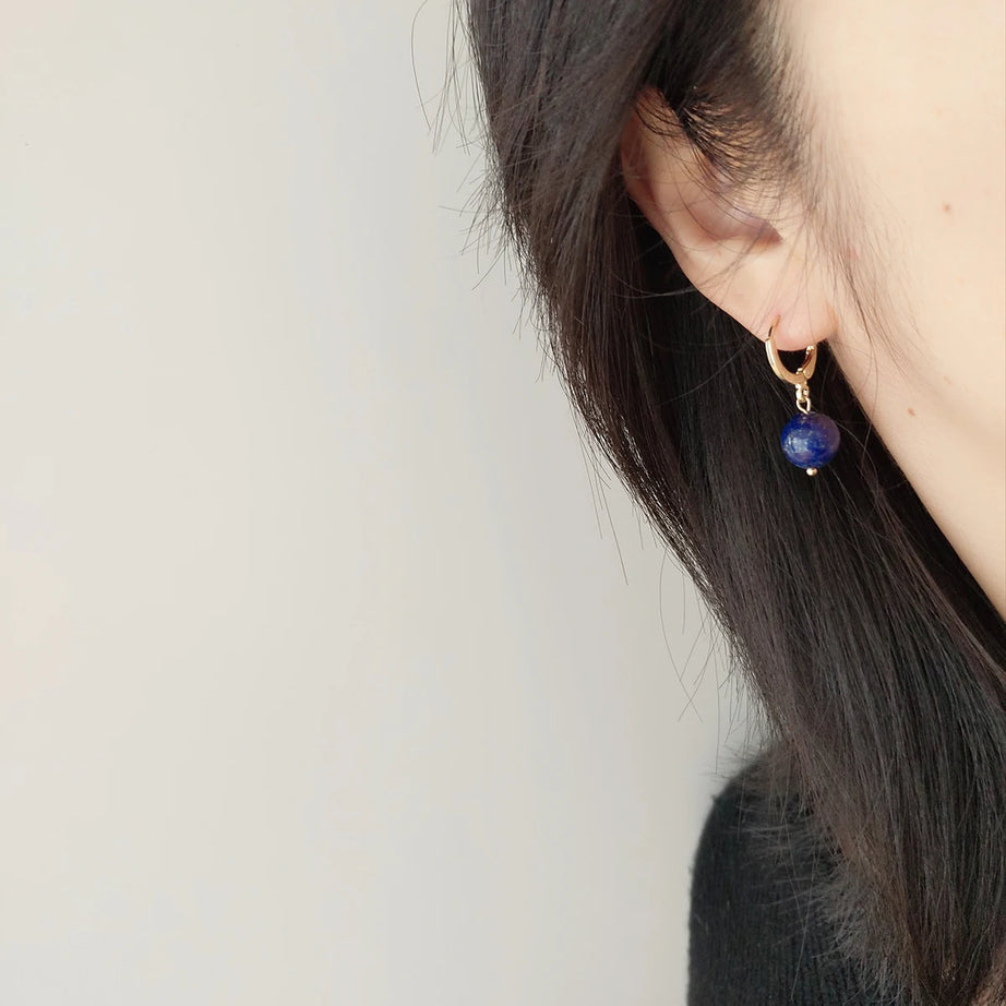 Fashionable, simple, retro, natural lapis lazuli earrings, earrings, ear loops, ear rings, women's accessories and jewelry - Charlie Dolly