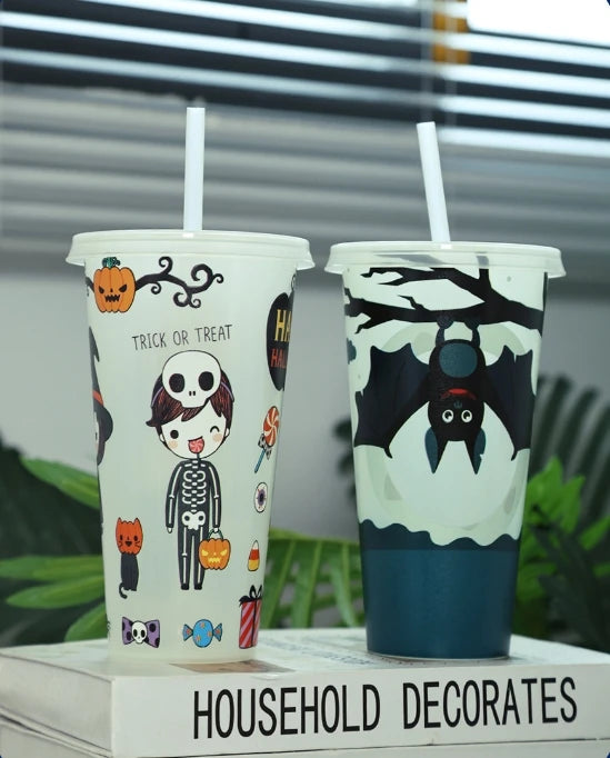 1PC 720ml Halloween Print Plastic Luminous Straw Cup Juice Milk Tea Coffee Cups for Party Supplies Funny Straw Cup Kitchen Drink - Charlie Dolly