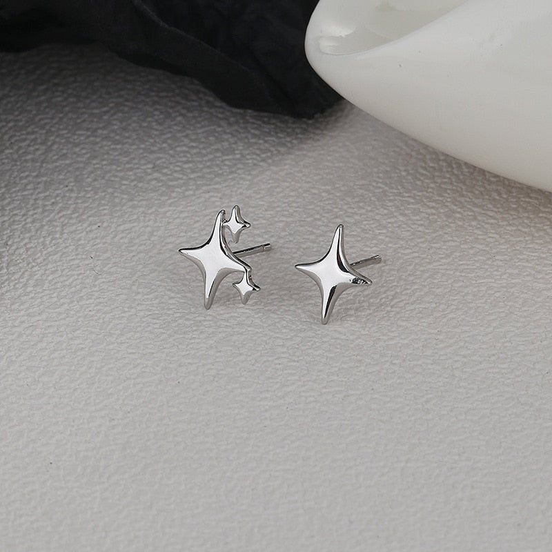 VENTFILLE 925 Stamp Silver Gold Color Star Stud Earrings Women Girl Gift Cute Banquet Asymmetry Jewelry Dropshipping Wholesale - Charlie Dolly