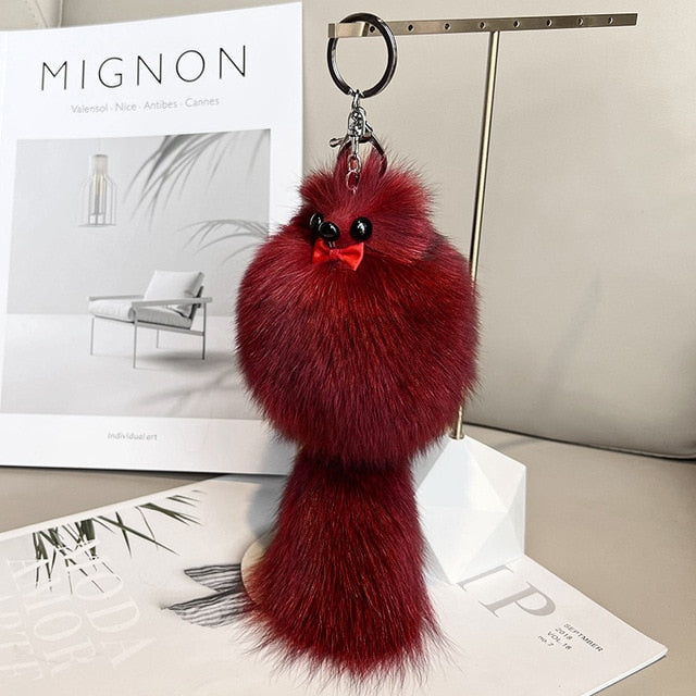 Cute Fluffy Bow-knot Fox Ball Key Chain Rings Pompom Real Fox Fur Charm Keychain Car Bag Key Ring Women Jewelry - Charlie Dolly