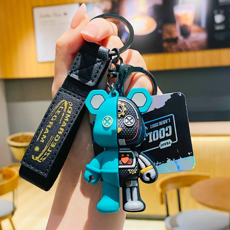Fashion Cartoon Funny Half Skull Body Bear Keychain Fashion Punk Animal Keyring Car Bag Pendant Key Chains Couple Halloween Gift - Charlie Dolly