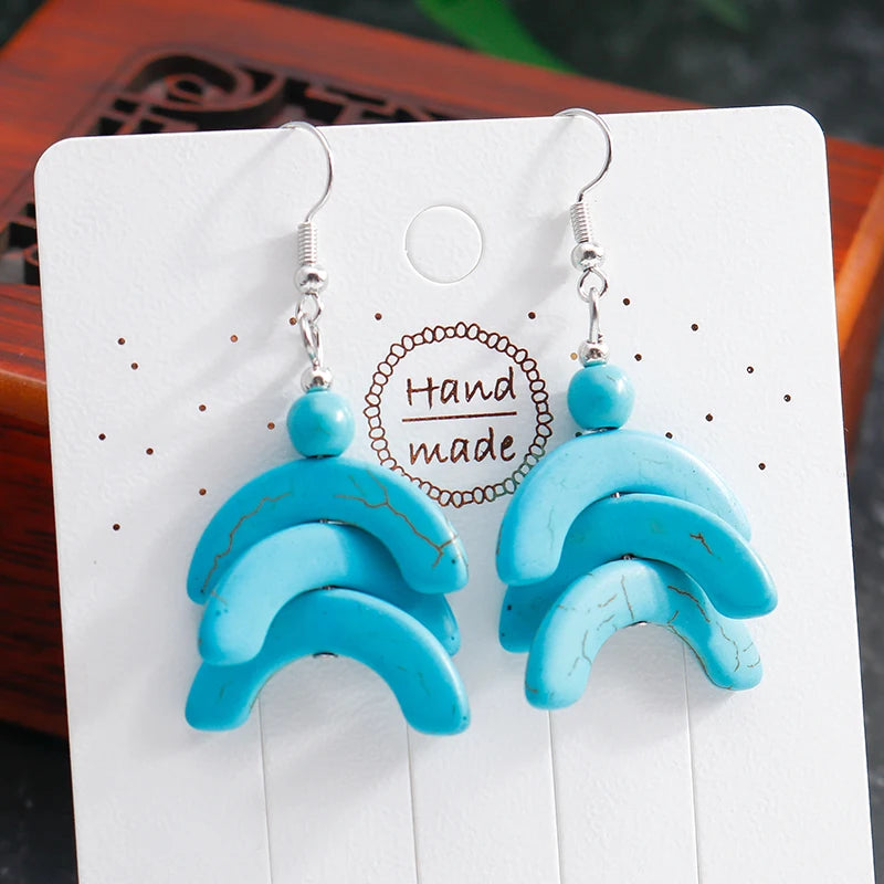 Boho Vintage Turquoise Water Drop Stud Earrings for Women Star Heart Flower Tribe Earring Statement Valentine Day Gift Jewelry
