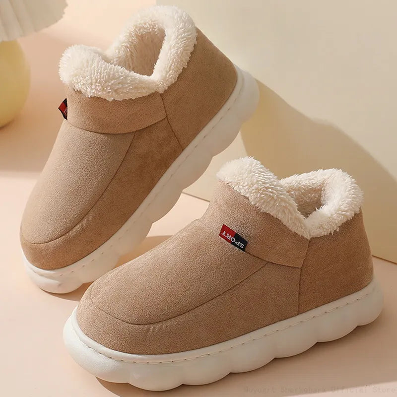 New Men Women Winter Slippers Warm Plush Slip-On Couples Home Cotton Boots Shoes Simple Anti-Slip Comfortable Flats Soft Boots - Charlie Dolly