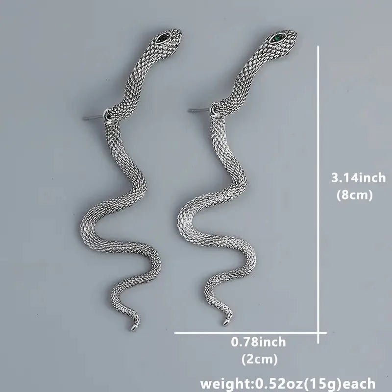 Exaggerated Snake Shape Long Drop Earrings Back Front Hanging Vintage Irregular Earrings for WomenTrendy Halloween Jewelry Gifts - Charlie Dolly